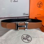 NEW! Replica Hermes Brush belt buckle & Brown Reversible Leather strap